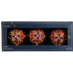 Boule De Noël|KAEMINGK Lot de 3 boules de Noël en verre (D80 mm) Dahlia Violet