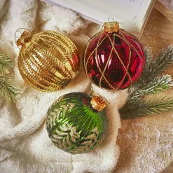 Boule De Noël|KAEMINGK Lot de 12 boules de Noël en verre (D100 mm) Rêverie , vert sapin et or Bordeaux