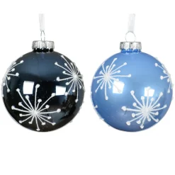 Boule De Noël|KAEMINGK Lot de 12 boules de Noël en verre (D80 mm) Etincelles de Noël Bleu ciel et Bleu nuit