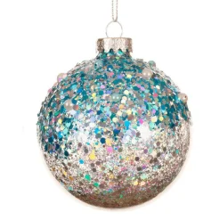 Boule De Noël|KAEMINGK Lot de 3 boules de Noël en verre (D80 mm) Pailletées Bleu