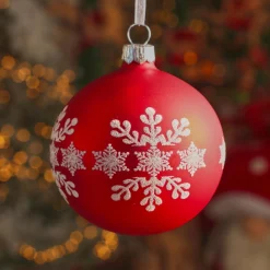 Boule De Noël|KAEMINGK Lot de 6 boules de Noël en verre (D80 mm) Flocon de neige Rouge
