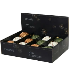 Boule De Noël|KAEMINGK Lot de 12 boules de Noël en verre (D100 mm) Rêverie Blanc laine, et Vert romarin Cognac