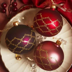 Boule De Noël|KAEMINGK Lot de 6 boules de Noël en verre (D80 mm) Art Déco assorti Rouge