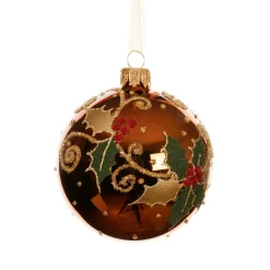 Boule De Noël|KAEMINGK Lot de 6 boules de Noël en verre (D80 mm) Houx Brun café