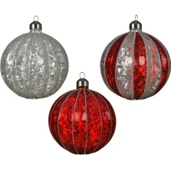Boule De Noël|KAEMINGK Lot de 12 boules de Noël en verre (D100 mm) Sequins festifs et rouge Argent