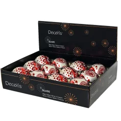 Boule De Noël|KAEMINGK Lot de 12 boules de Noël en verre (D80 mm) Cœur de Noël Rouge