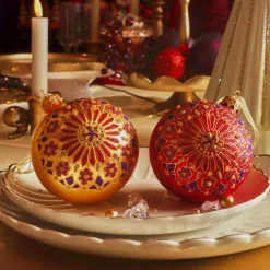 Boule De Noël|KAEMINGK Lot de 6 boules de Noël en verre (D80 mm) Flocons Palazzo et or Rouge