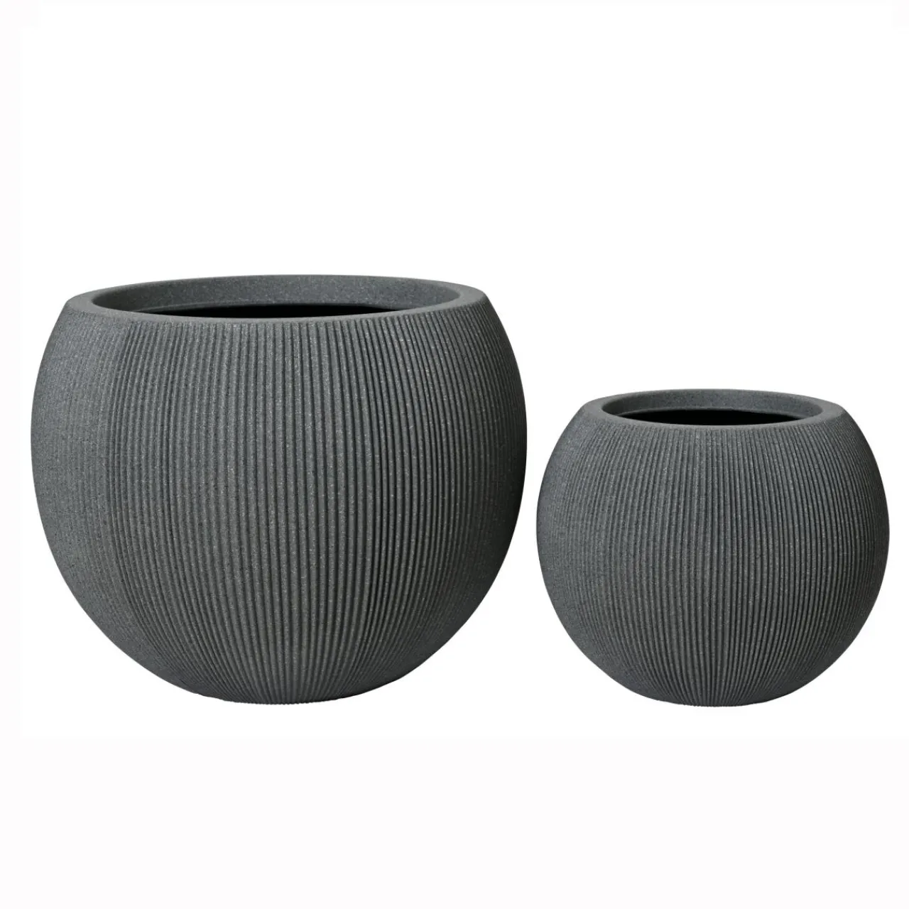 Déco Extérieur Et Cache-Pot|Déco Extérieur Et Cache-Pot|EMINZA Lot de 2 cache-pots d'extérieur ronds (H41-30 cm) Lennox strié Gris Anthracite