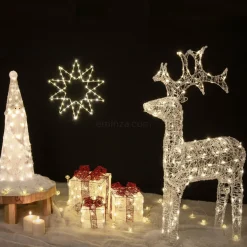 Déco Et Objet De Noël|Déco Et Objet Lumineux|EMINZA Lot de 3 cadeaux lumineux 65 LED (H25 cm) Santa blanc et Blanc chaud