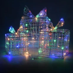 Déco Et Objet Lumineux|KOOPMAN Lot de 3 cadeaux lumineux 90 LED (H15 cm) Santa Multicolore