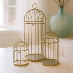 Déco Et Objet De Noël|KOOPMAN Lot de 3 cages à oiseaux (H41 cm) Christmas Chic Dé Or