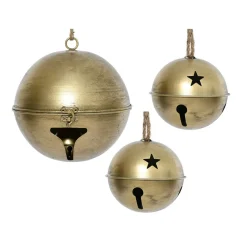 Déco Et Objet De Noël|Décoration De Sapin|KAEMINGK Lot de 3 Cloches métal à suspendre (D24-20-14 cm) Grisons Or