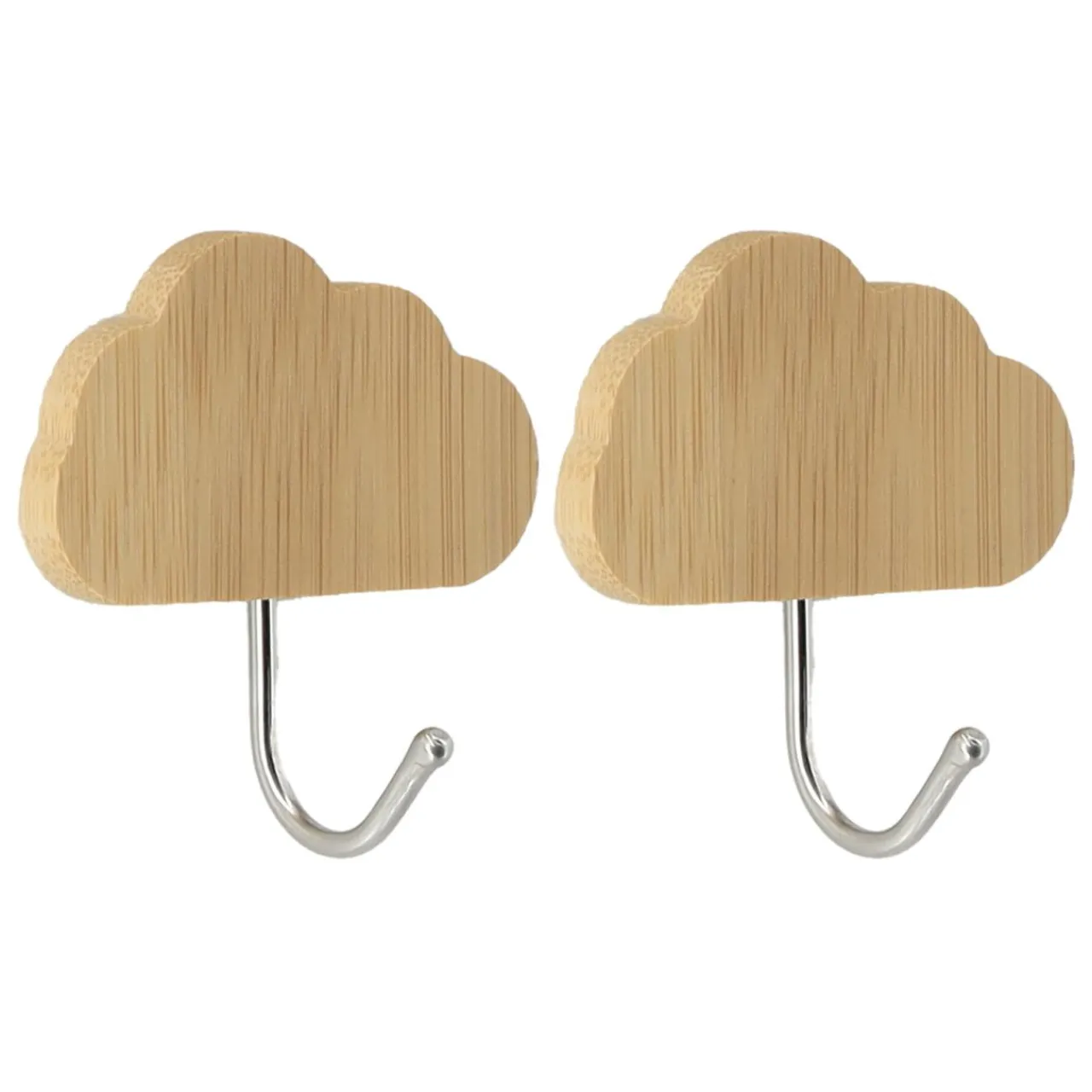 Rangement Salle De Bain|TENDANCE Lot de 2 crochets adhésifs 3M bambou (H6 cm) Nuage Naturel