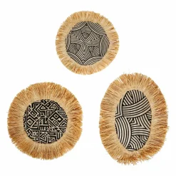 Toile, Cadre, Déco Murale|OSTARIA Lot de 3 décorations murales fibres naturelles (H32 cm) Nairobi Noir
