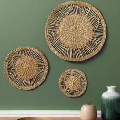 Toile, Cadre, Déco Murale|ATMOSPHERA Lot de 3 décorations murales roseau (D20-30-45 cm) Seagrass Naturel