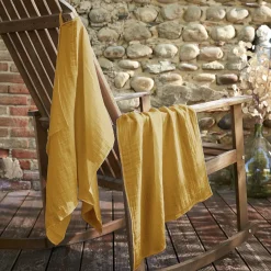 Accessoire Cuisine|EMINZA Lot de 2 essuie-mains gaze de coton (70 cm) Gaïa Jaune safran