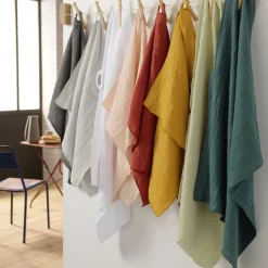 Accessoire Cuisine|EMINZA Lot de 2 essuie-mains gaze de coton (50 x 70 cm) Gaïa Abricot