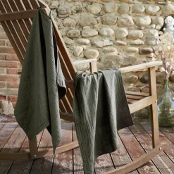 Accessoire Cuisine|EMINZA Lot de 2 essuie-mains gaze de coton (70 cm) Gaïa Vert romarin