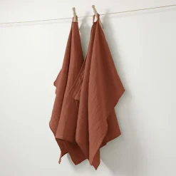 Accessoire Cuisine|EMINZA Lot de 2 essuie-mains gaze de coton (70 cm) Gaïa Terracotta