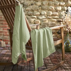 Accessoire Cuisine|EMINZA Lot de 2 essuie-mains gaze de coton (70 cm) Gaïa Vert tilleul