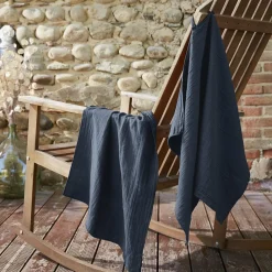 Accessoire Cuisine|EMINZA Lot de 2 essuie-mains gaze de coton (70 cm) Gaïa Bleu nuit