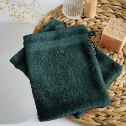 Linge De Bain|Gant De Toilette|EMINZA Lot de 2 gants de toilette coton bio (15 x 21 cm) Méline Vert émeraude