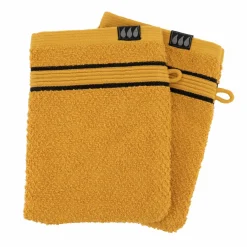 Linge De Bain|Gant De Toilette|TENDANCE Lot de 2 gants de toilette coton (15 x 21 cm) Black Line Joia / noir Jaune ocre