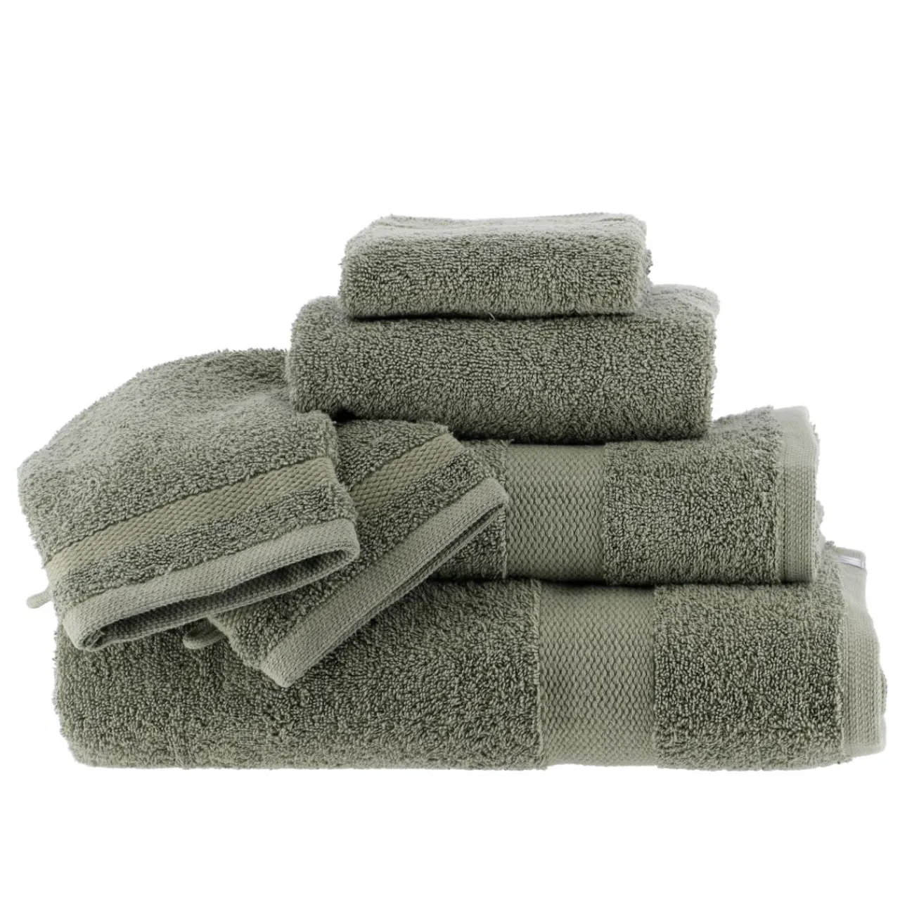 Linge De Bain|Gant De Toilette|TENDANCE Lot de 2 gants de toilette coton (15 x 21 cm) Timeless Vert kaki