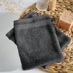 Linge De Bain|Gant De Toilette|EMINZA Lot de 2 gants de toilette coton bio (15 x 21 cm) Méline Gris orage Gris foncé