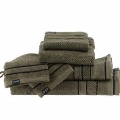 Linge De Bain|Gant De Toilette|TENDANCE Lot de 2 gants de toilette coton (15 x 21 cm) Black Line Joia / noir Vert kaki