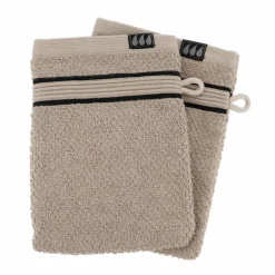 Linge De Bain|Gant De Toilette|TENDANCE Lot de 2 gants de toilette coton (15 x 21 cm) Black Line Joia / noir Gris ficelle