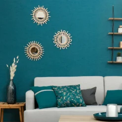 Miroir|ATMOSPHERA Lot de 3 miroirs (D28 cm) Soleil Rotin Naturel