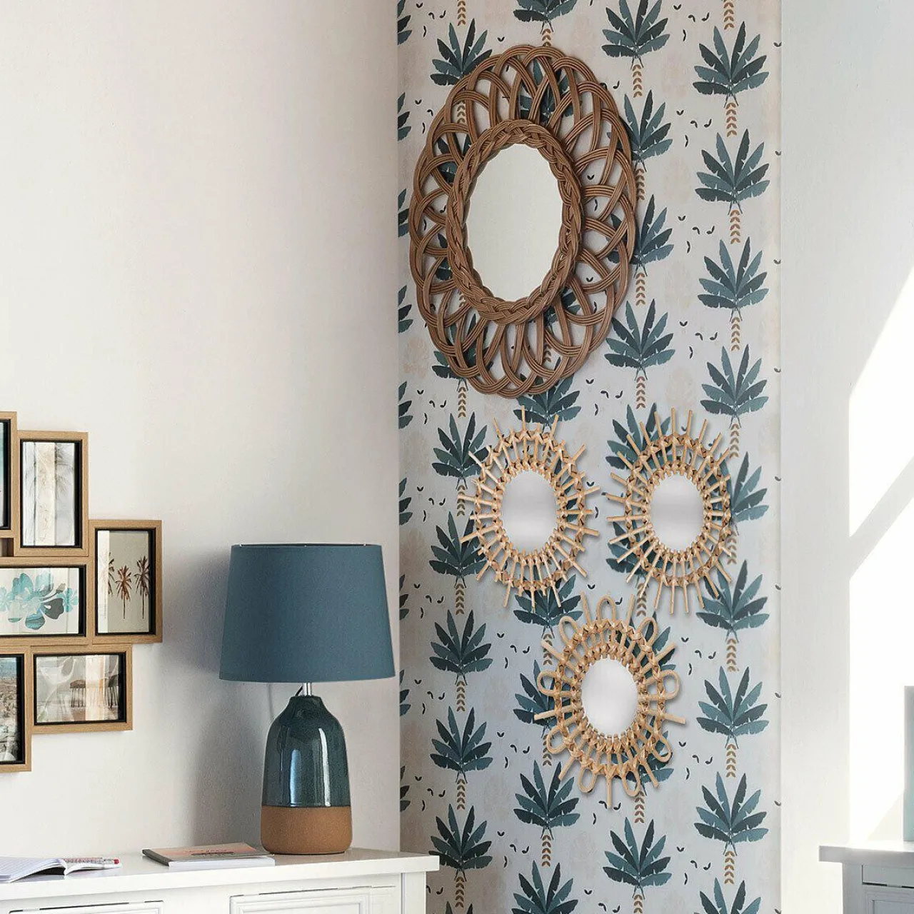 Miroir|ATMOSPHERA Lot de 3 miroirs (D28 cm) Soleil Rotin Naturel