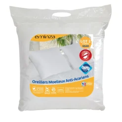 Couette, Oreiller, Traversin|EMINZA Lot de 2 oreillers carrés (60 x 60 cm) Moelleux Anti-acariens Blanc