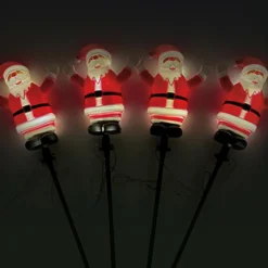 Déco Et Objet De Noël|Déco Et Objet Lumineux|CHRISTMAS DREAM Lot de 4 piquets de jardin solaire (H40 cm) Père Noël lumineux Blanc chaud Rouge