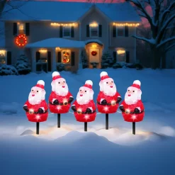 Déco Et Objet Lumineux|EMINZA Lot de 5 piquets de jardin lumineux 100 LED (H20 cm) Père Noël Blanc froid