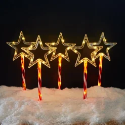 Déco Et Objet Lumineux|KOOPMAN Lot de 5 piquets lumineux à piles 45 LED (H44 cm) Étoiles Candy Multicolore