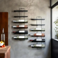 Range Bouteilles|EMINZA Lot de 2 porte-bouteilles muraux métal 12 emplacements (H139 cm) Léo Noir