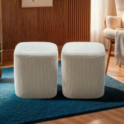 Pouf, Tabouret|EMINZA Lot de 2 poufs velours (H 38 cm) Shan Beige