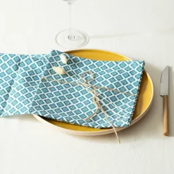 Serviette De Table|ATMOSPHERA Lot de 4 serviettes coton (40 x 40 cm) Tika Bleu canard
