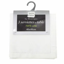 Serviette De Table|DOUCEUR D'INTERIEUR Lot de 3 serviettes coton (40 x 40 cm) Charline Blanc