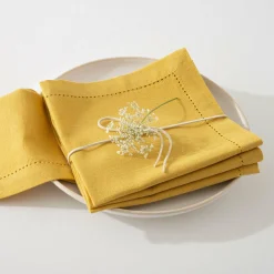 Serviette De Table|ATMOSPHERA Lot de 4 serviettes coton (40 x 40 cm) Chambray Ocre Jaune ocre