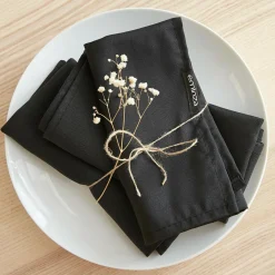 Serviette De Table|EMINZA Lot de 3 serviettes de table polyester (40 x 40 cm) Elise es Noir