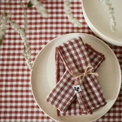 Serviette De Table|EMINZA Lot de 3 serviettes gaze de coton (40 x 40 cm) Gaïa vichy Terracotta