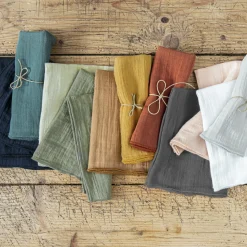 Serviette De Table|EMINZA Lot de 3 serviettes gaze de coton (40 x 40 cm) Gaïa Rose Pêche