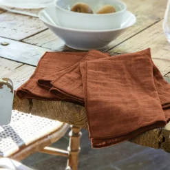 Serviette De Table|EMINZA Lot de 3 serviettes gaze de coton (40 x 40 cm) Gaïa Terracotta
