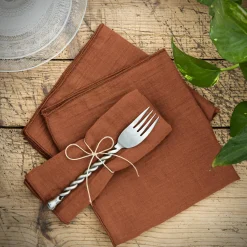Serviette De Table|EMINZA Lot de 3 serviettes gaze de coton (40 x 40 cm) Gaïa Terracotta