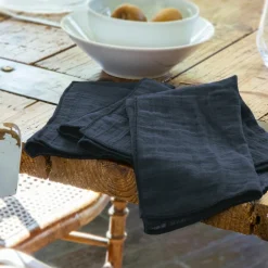 Serviette De Table|EMINZA Lot de 3 serviettes gaze de coton (40 x 40 cm) Gaïa Bleu nuit
