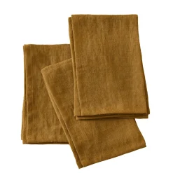 Serviette De Table|EMINZA Lot de 3 serviettes lin lavé (40 x 40 cm) Louise Caramel