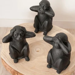 Objet Déco|ATMOSPHERA Lot de 3 singes déco (H24 cm) Sagesse Noir